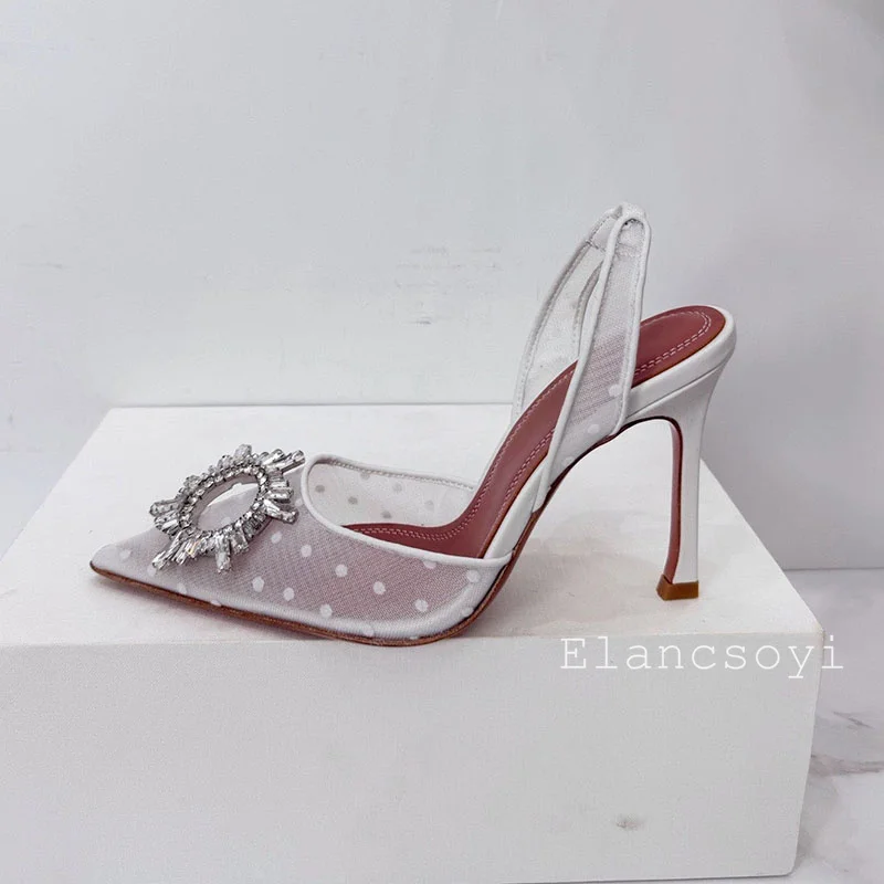 Summer Water Diamond Bow Shining Water Diamond High Heel Sandals Women's Lace Pointed Strap Sandals Sexy Party Dress Shoes 2026 view 4