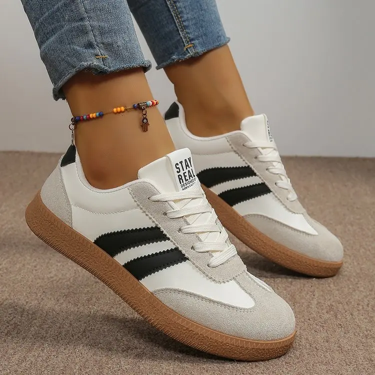 Leichte, bequeme Sneaker für Damen, modische gestreifte Schnürschuhe, lässige, atmungsaktive grüne Sneaker in großen Größen – Detail 7