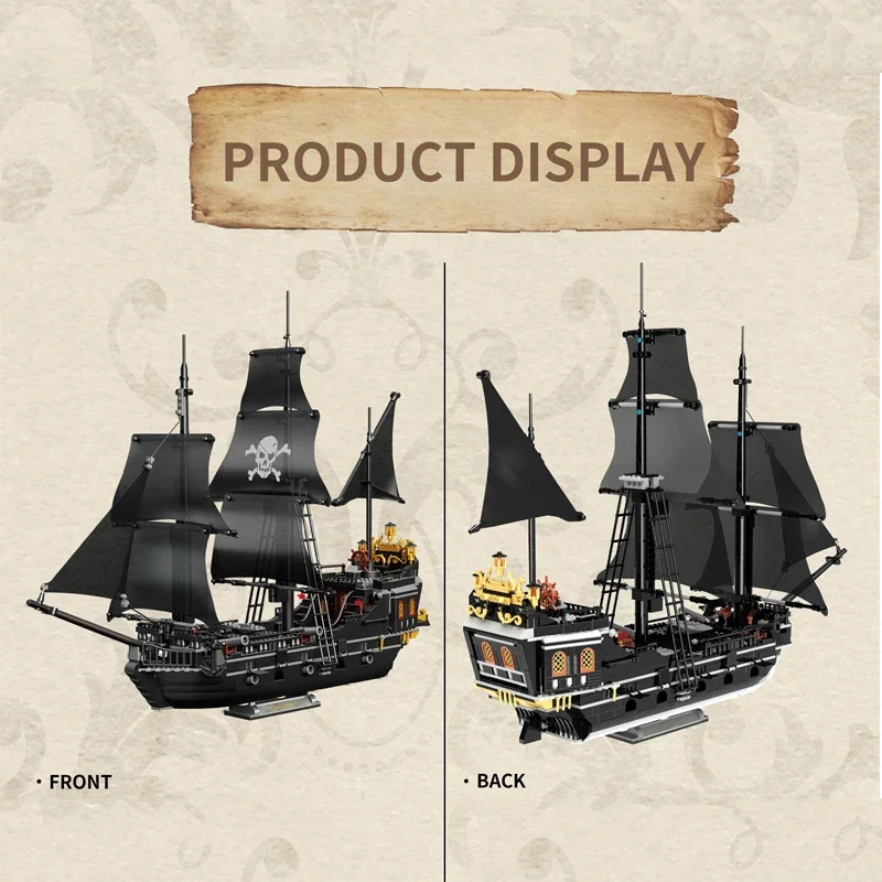 1424PCS Black Pirate Ship Building Blocks Skeleton Ghost Boat Model Assembly Bricks Toys Desktop Decoration Kids Christmas Gifts