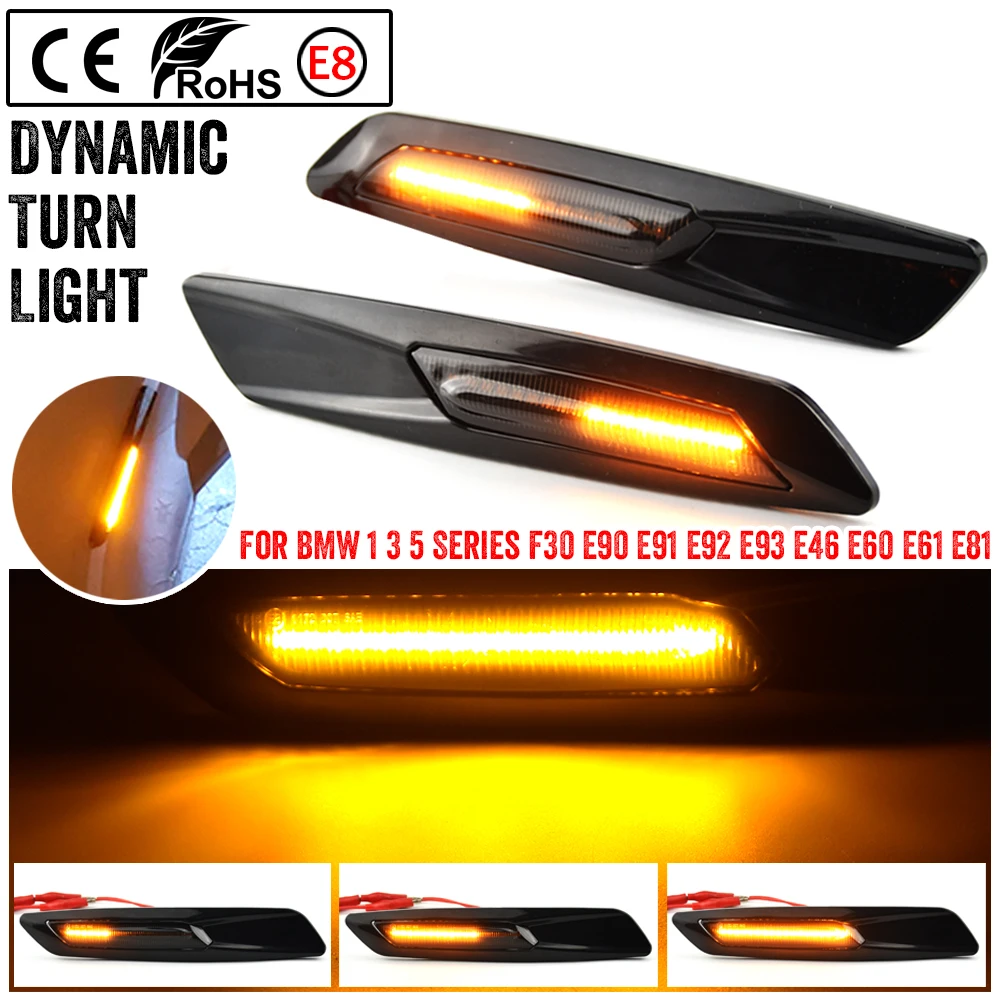 

2X For BMW 1 3 5 Series F10 F30 E90 E91 E92 E93 E46 E60 E61 Dynamic Sequential Amber 12V LED Side Marker Light Turn Signal Lamp