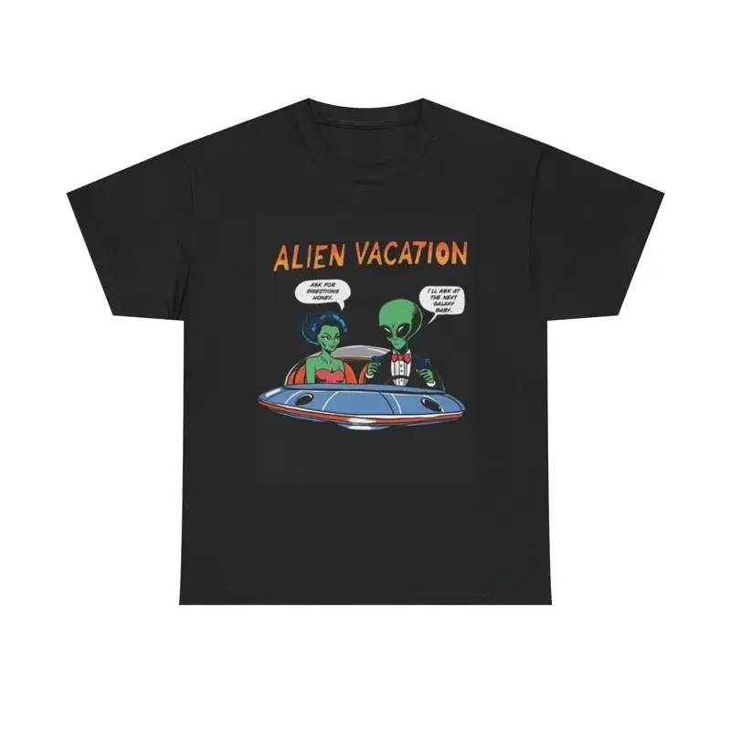 Alien Vacation T Shirt Funny 50S Space Ship Heavy Cotton