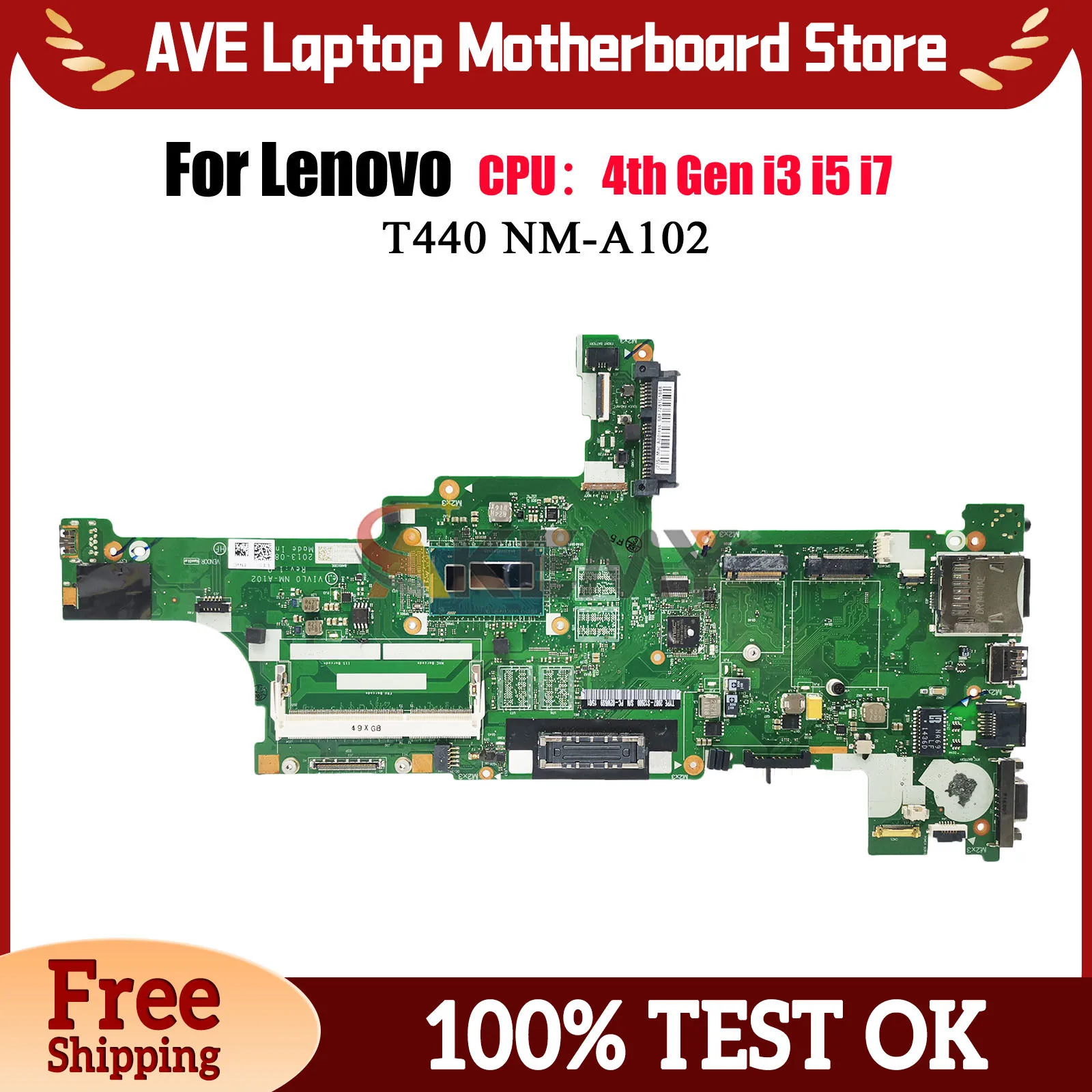 

NM-A102 для Lenovo ThinkPad T440, материнская плата для ноутбука с i3 i5 i7, 4-го поколения, 4 ГБ ОЗУ, 100% полностью протестирована