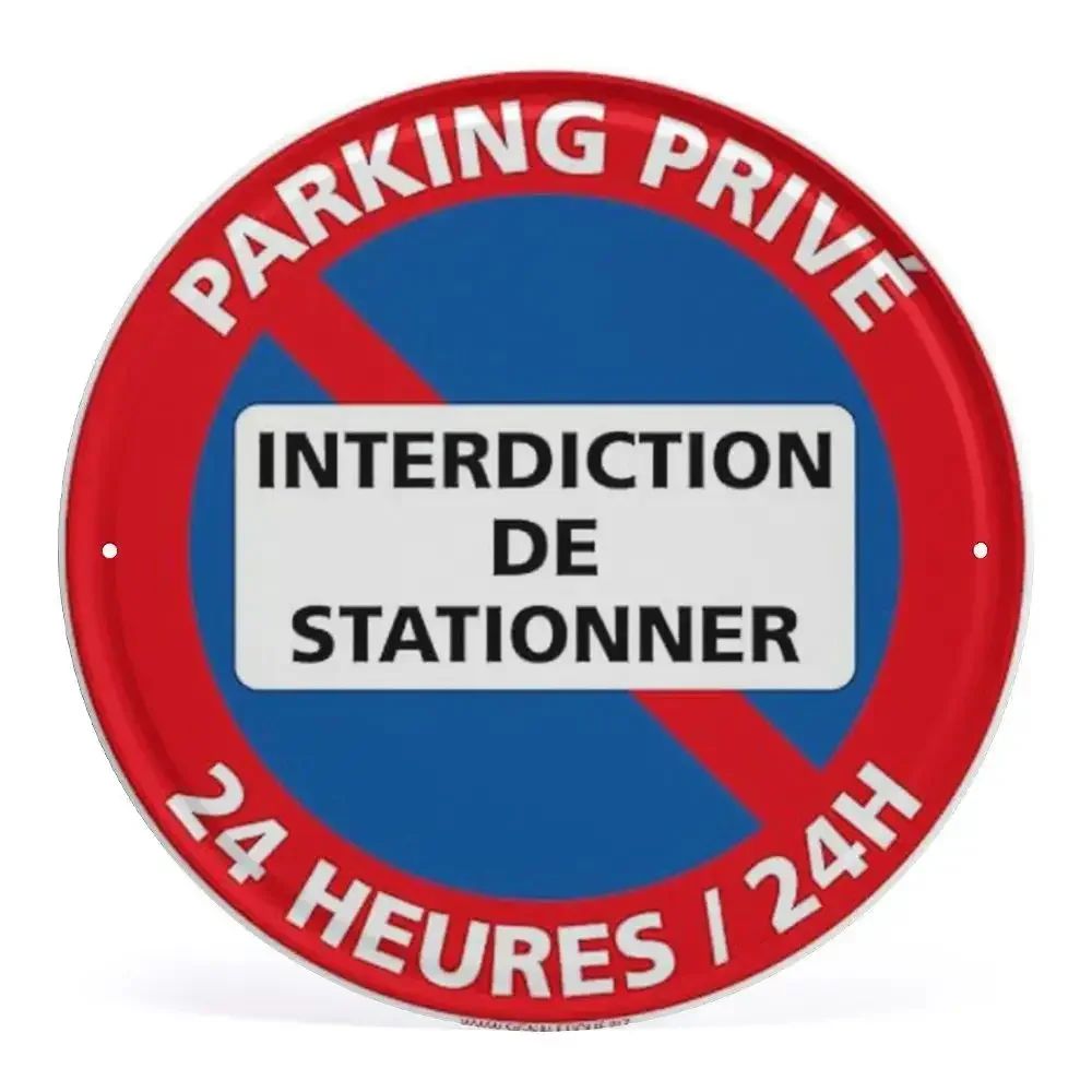 French & Italian No Parking & Private Property Round Metal Tin Sign Set - 