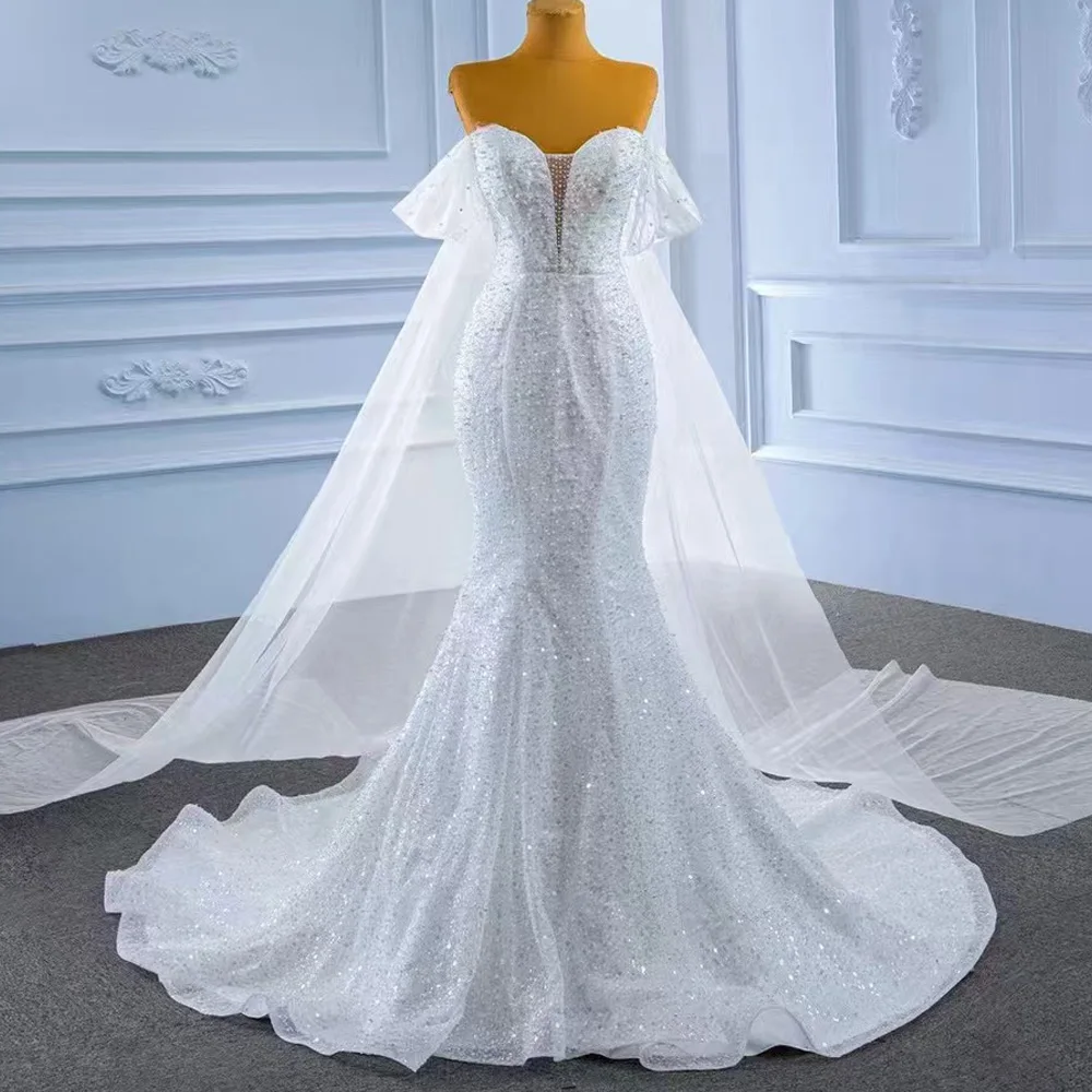 Charming Wedding Dress Sweetheart Off Shoulder Lace Up Back Beading Pearls Sequined Vestido Noiva