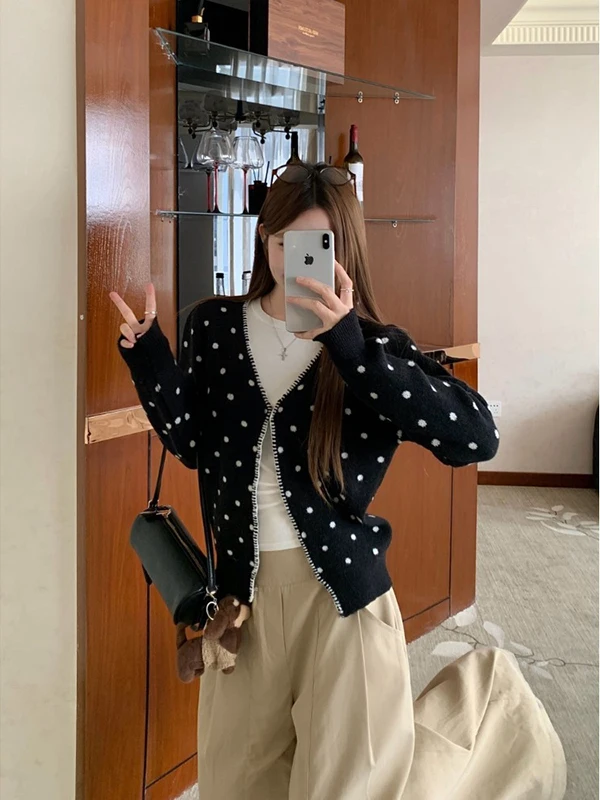 

Bla V-Ne открытый кардиган в горошек, большие размеры, женский длинный све, верхняя одежда для похудения, осень-зима, новый Sle