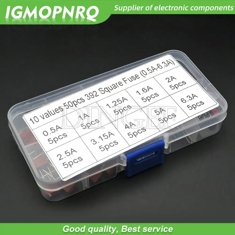 10values 50pcs Square Plastic Fuse 392 0.5A 500mA 1A 1.25A 1.6A 2A 2.5A 3.15A 4A 5A 6.3A / 250V for LCD TV Power Board Fuse Kit
