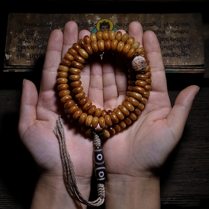 

[Old Materials] Natural Yak Bone Beads Bracelet Men's Style Ox 108 Pieces