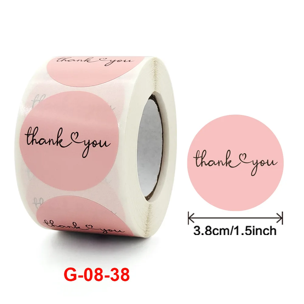 100-500 Pcs 1.5inch Pink Thank You Stickers Roll for Envelope Wedding Business Jewelry Box Stationery Packing Seal Lable