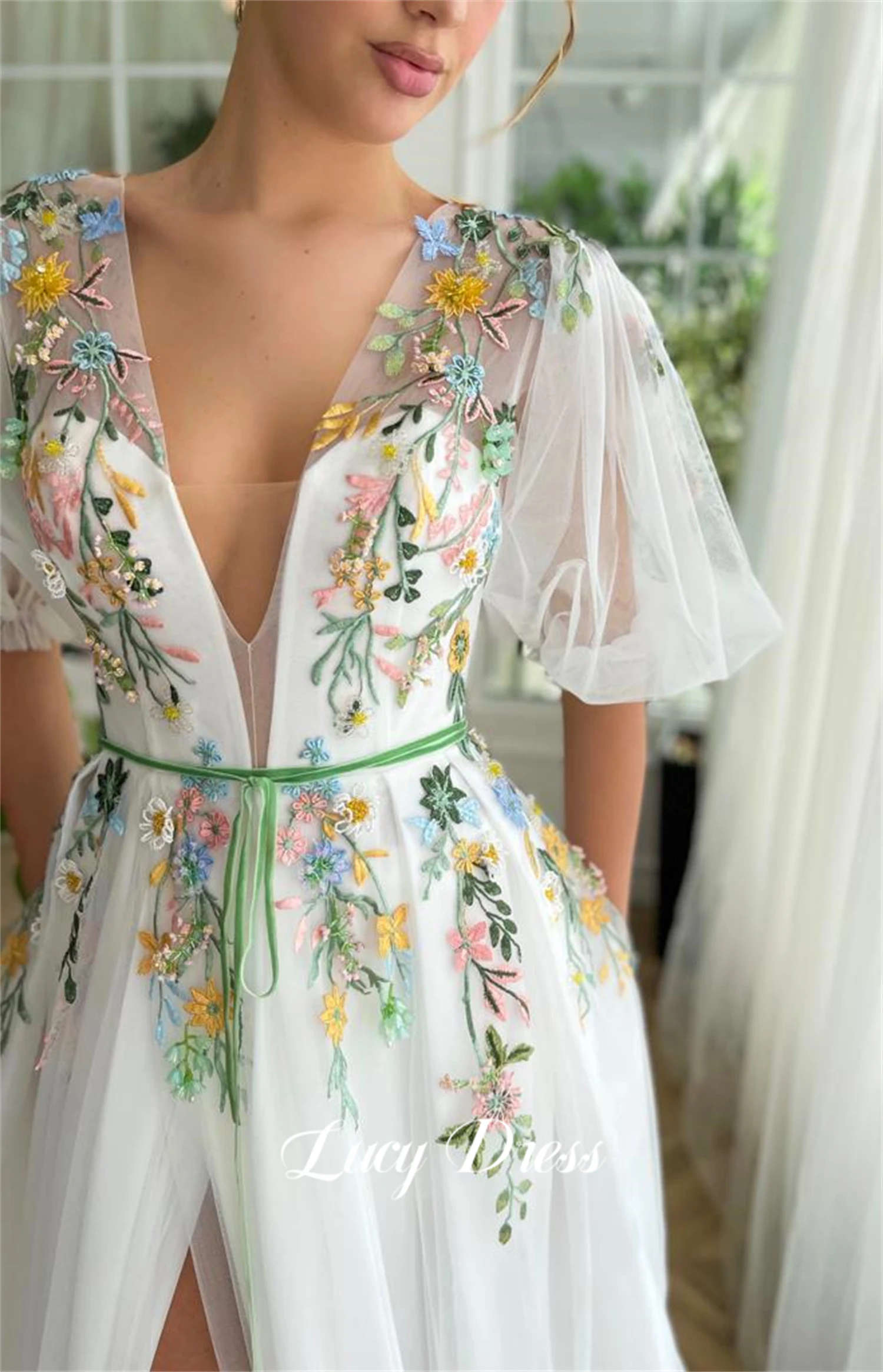 Lucy Graduation Gown Ball Wedding Party Line A Floral Embroidery Fabric Luxurious Evening Dresses Elegant Women 2024 Women's