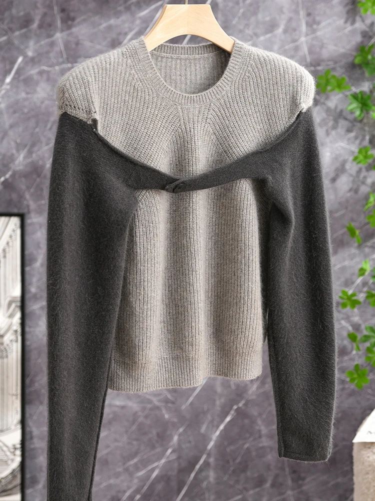 

Sli ort oulder Padded Knitted Sweater with Belt And Color Blo Design Faionable And Eye-ching Upper Body Wool B...