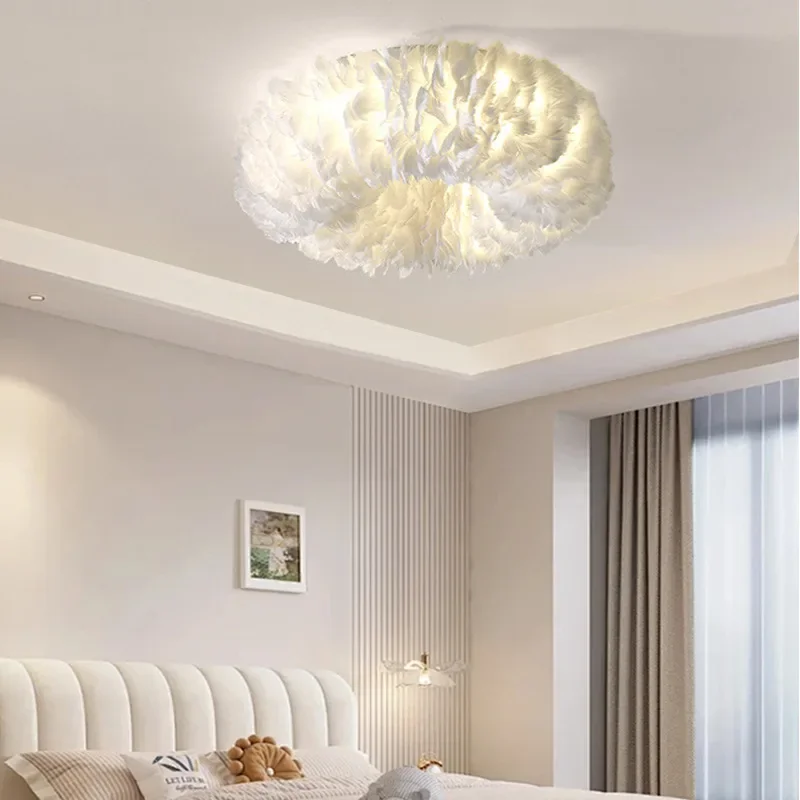 Nordic Anhänger Lampe Feder Moderne Schlafzimmer Kunst Mädchen Wohnzimmer Schlafzimmer Kreative Leuchte Led Restaurant Hängen Licht