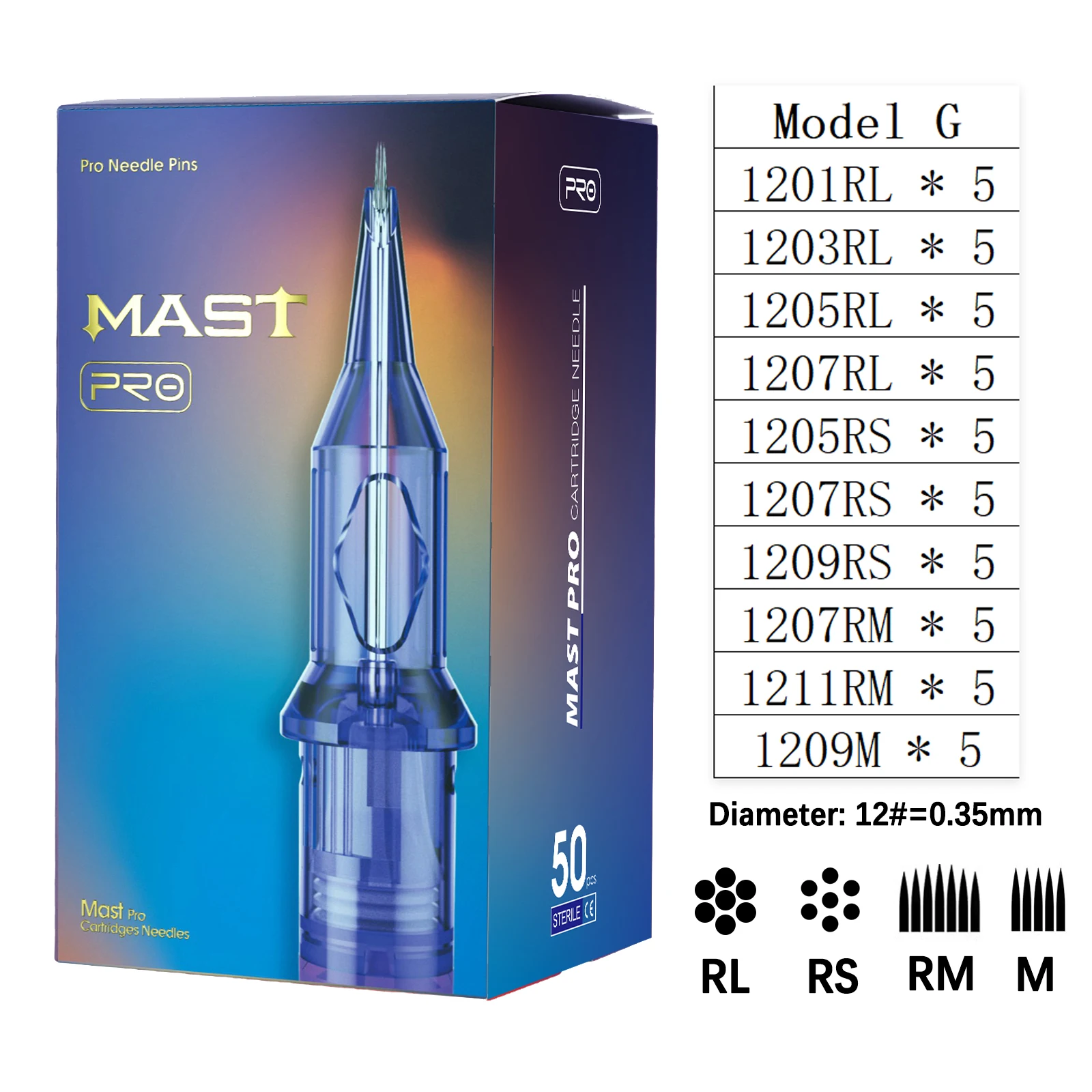 50pcs/Box Mast PRO Tattoo Cartridge Needles Mixed Size RL/RS/RM/M Disposable Safety for Tattoo Gun Permanent Makeup Needles image 3