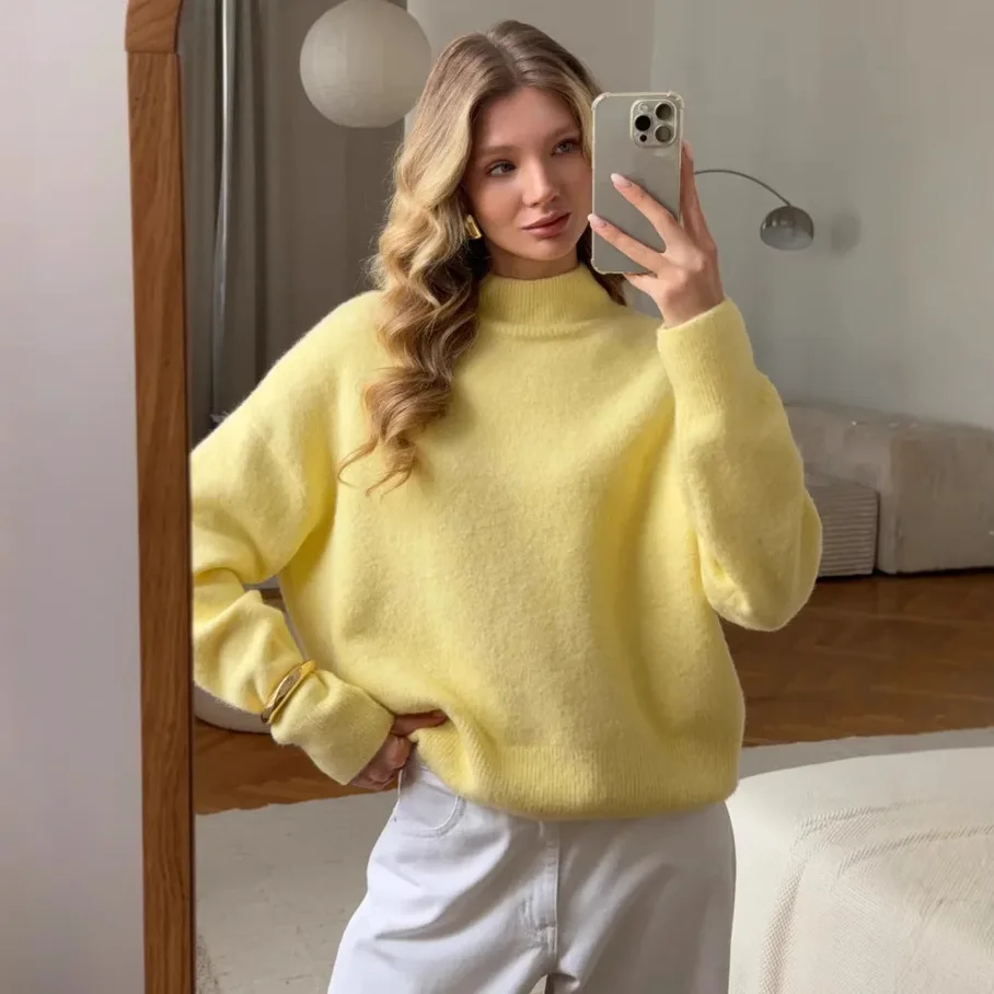 

Women's Turtleneck Sweater Oversize WinterVintage Knitted Red Sweater Pullover Women SoftGray Warm Sweater for Women 2026