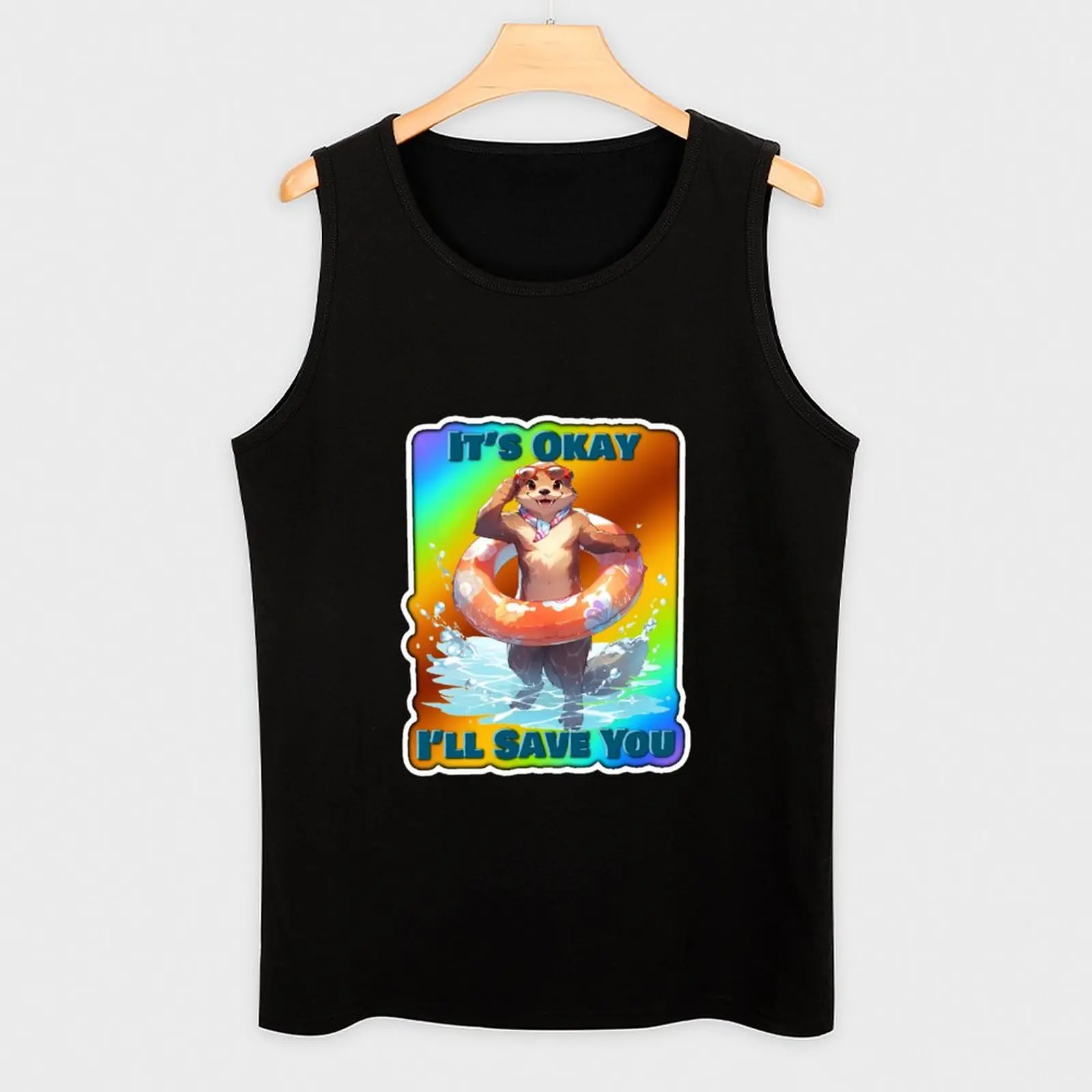 Rainbow Otter Lifeguard Sticker It's Okay I'll Save You Sticker and Shirt Design by ZeesDesign