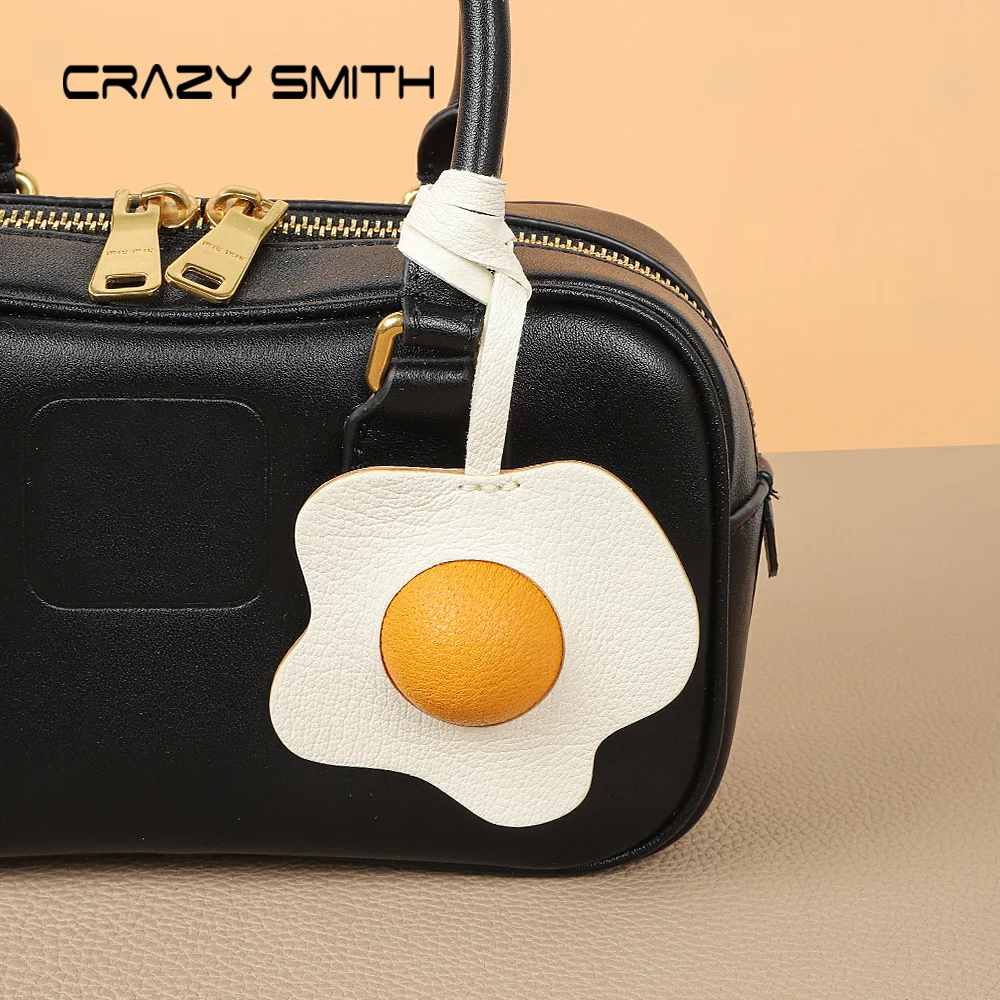 CRAZYSMITH Handmade Genuine Leather Bag Keychain Sun Egg Bag Pendant For Handbags Interesting Stylish Leather Bag Accessories