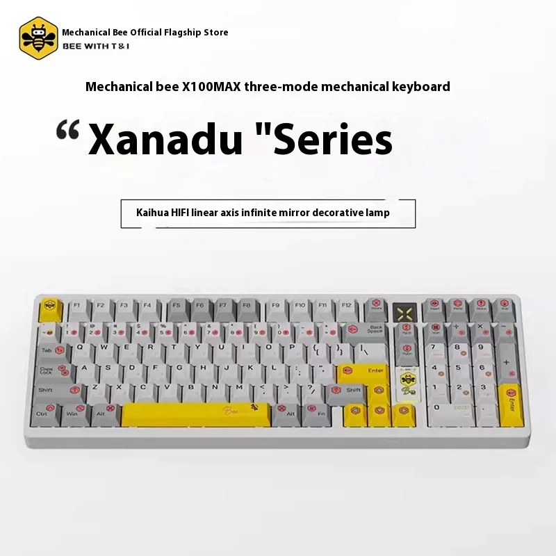 Bee With T&I X100 XANADU Mechanical Keyboard CNC Aluminum Alloy Bluetooth Tir-mode Hot Swap Gaming Keyboard PC Gamer Accessories