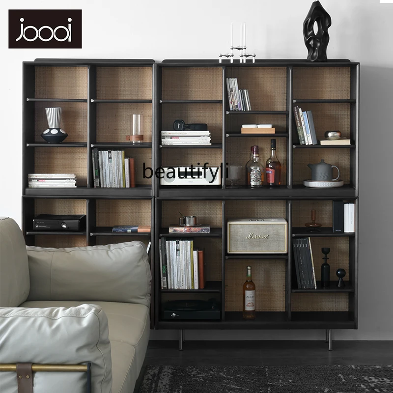 T Rak Nordik Rak Buku dari Lantai Ke Langit-langit Rak Buku Kamar Tidur Rak Pajangan Semua Kayu Solid