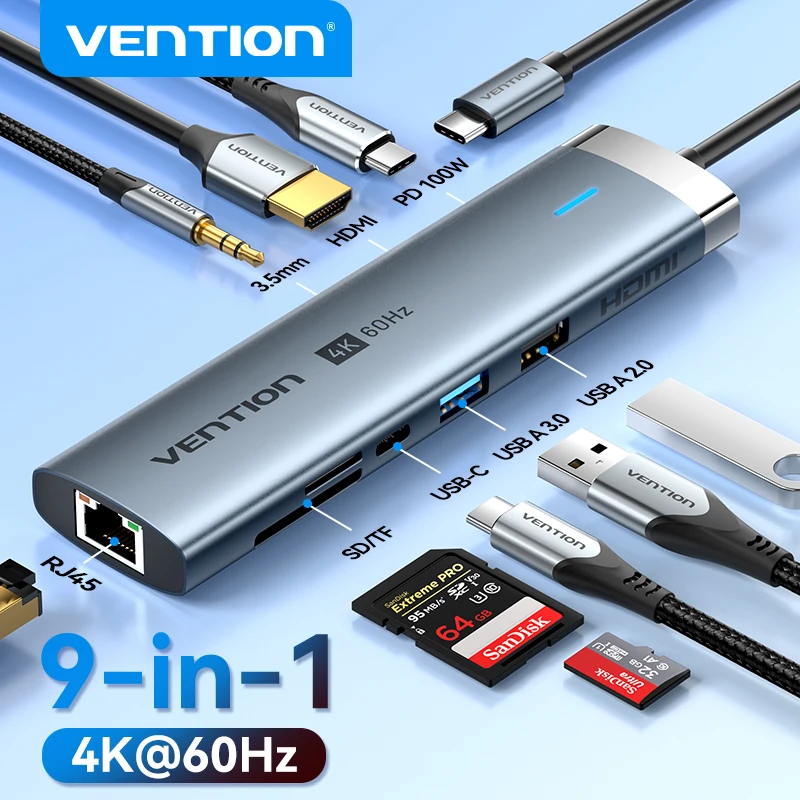 

Vention USB C HUB 4K 60Hz Type C to HDMI RJ45 Ethernet PD 100W SD TF for MacBook PC iPad Sumsang PC Tablet Phone USB 3.0 Hub