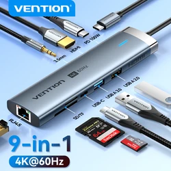 Vention-airies USB Type-C vers HDMI RJ45 Ethernet PD 100W SD TF, 4K 60Hz, pour MacPle, PC, iPad, Samsung, tablette, téléphone