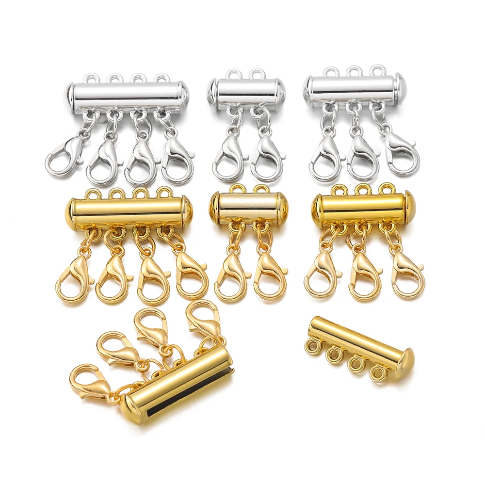 4pcs 2/3/4 Multi Strand Layer Slide Tube Connector Locks Lobster Clasp for Bracelet Necklace Jewelry Making Accessories