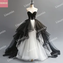 Custom Made White And Black Tulle Tiered Prom Dress Beading Floor Length Strapless Evening Dresses Formal Clothing W15-47.15