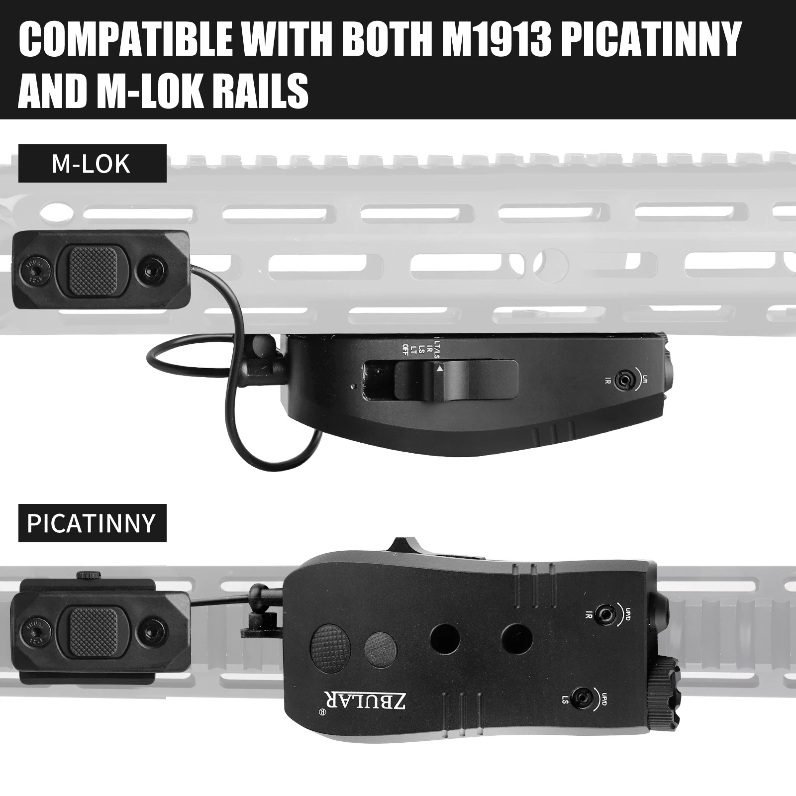 Тактический фонарик Mlok и Пикатинни, 2000 люмен, зеленый лазер, инфракрасный (ИК), лазер 3 в 1, комбинированный, с дистанционным переключателем давления