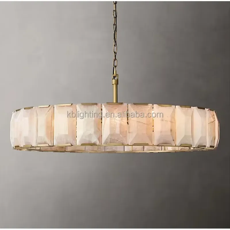 Round Gold Natural Marble Textured Alabaster Chandelier for Villa Living Room Banquet Hall