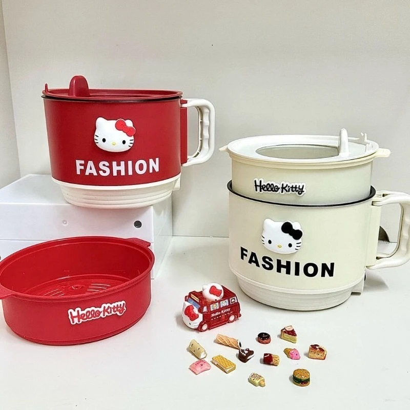 Cute cartoon Hello kitty dual-stage electric cooking pot Steaming and frying hot pot Multifunctional non-stick pot Holiday gift