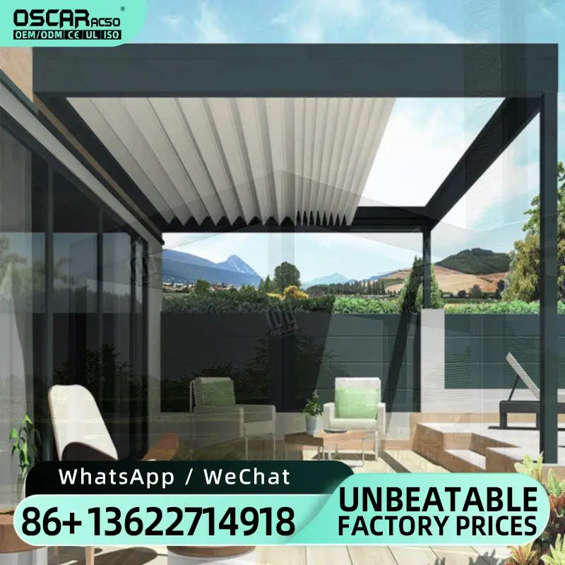 Outdoor Waterproof Motorized Roof Sunshade Aluminium Louvre Structure for Garden Patio Balcony pergola