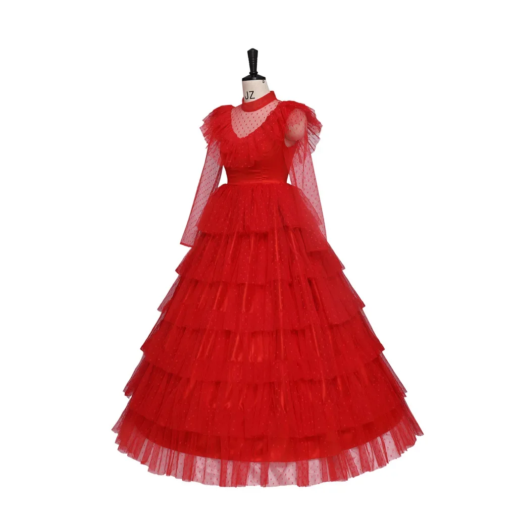 Robe de mariée gothique itude effrayante pour femme, robe de soirée, tenues de mariée, jupe en gaze, voile d'Halloween, costume Lydia Cosplay, rouge