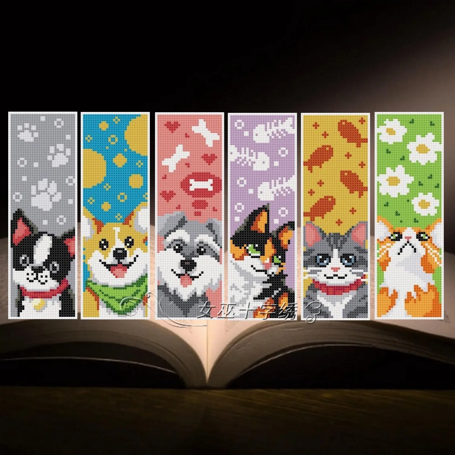 

Закладка ручной работы с вышивкой крестиком, маленькая, с нитками DMC и кисточкой в виде собачки, подарки для женщин, легко пришить, для дома, из ткани