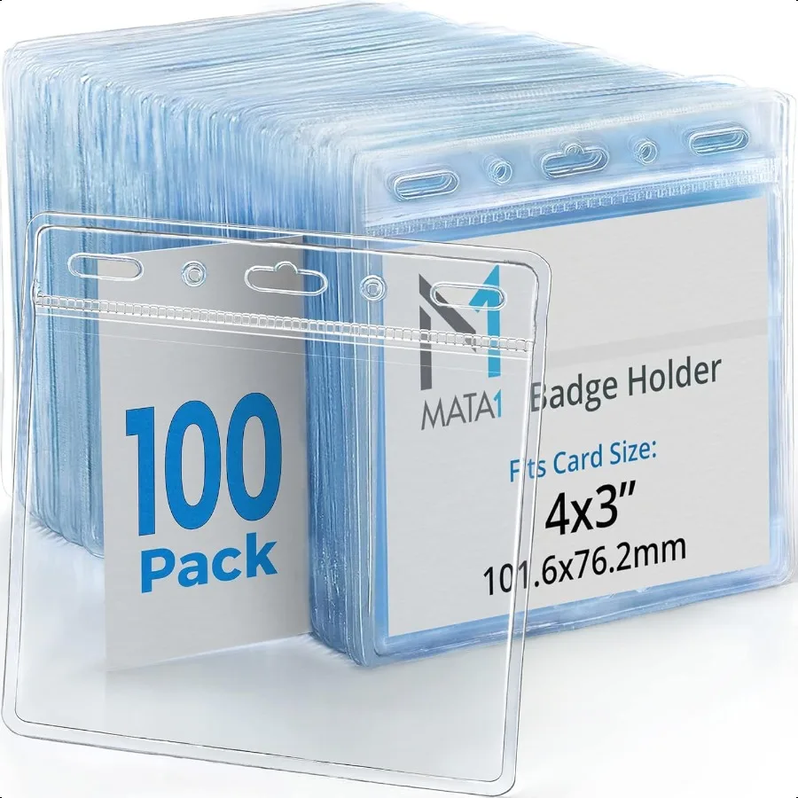 

USA Plastic ExtraThick Horizontal Card Protector Clear 4x3 Inch 100 Pack Large Size No Zipper ID Name Badge Holder