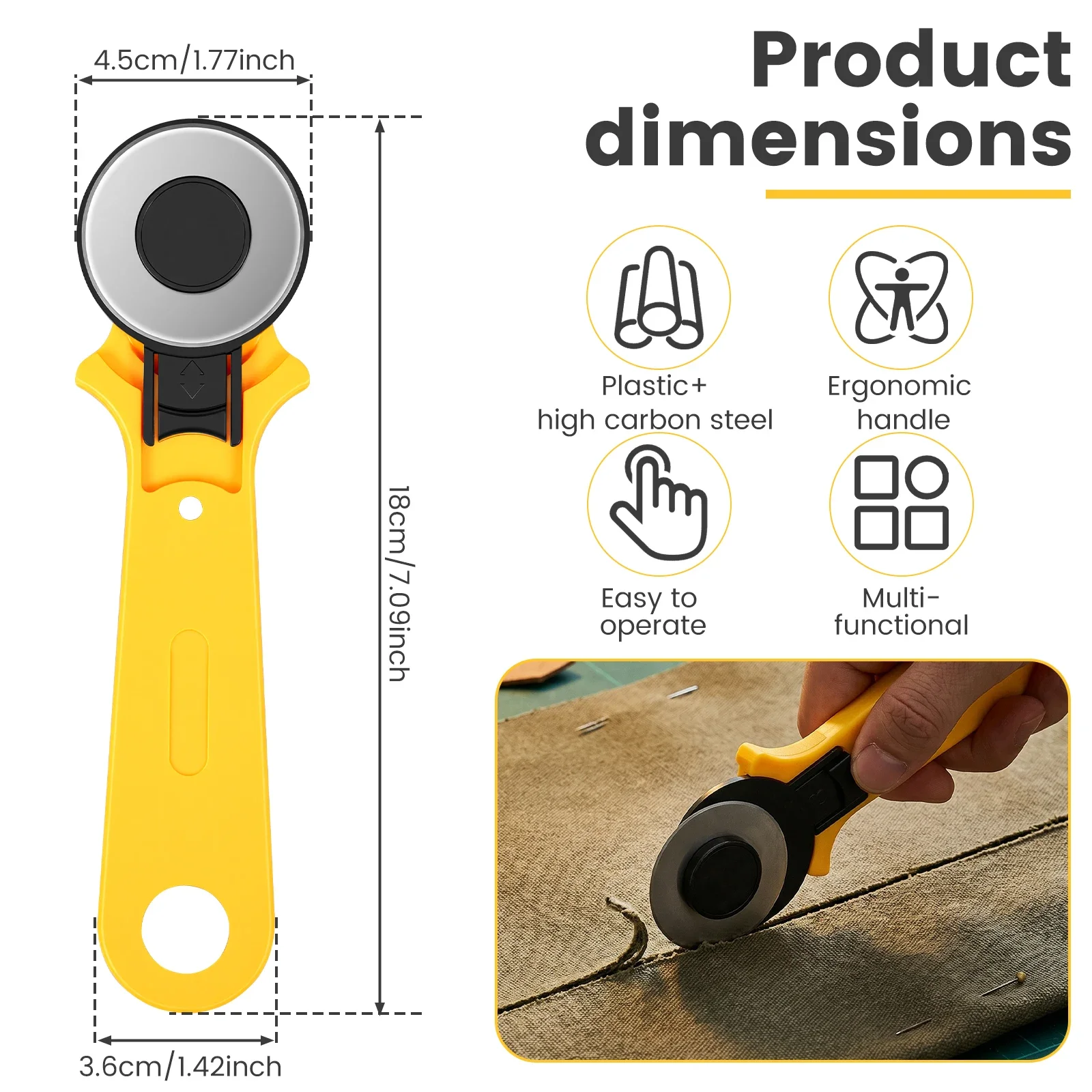 28/45mm Roller Round Cutter Portable Rotary Fabric Cutter Multipurpose Paper Cloth Cutting Tool for Quilting Sewing Scrapbooking