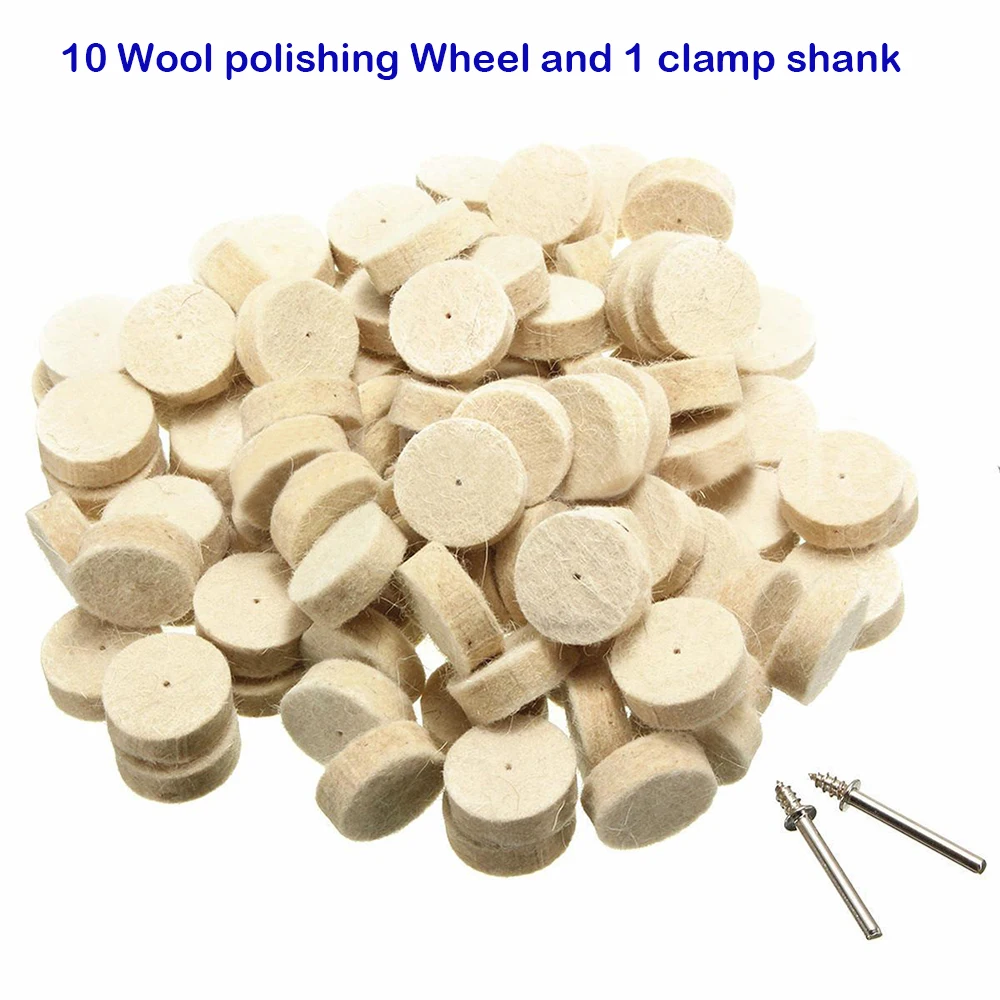 10pcs Wool Polishing Wheel +1 Clamp Shank Live Handle Wool Polishing Grinding Buffing Round Wheel Rotary Tools Accessories