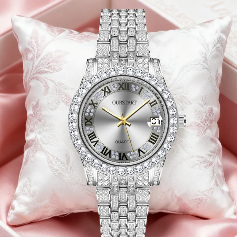 

Женские серебряные стильные и элегантные кварцевые часы со звездным циферблатом и ремешком из нержавеющей стали, с календарем.