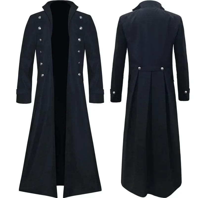 Mileval Renaissance men long coat trench cosplay costume Middle ages retro court nobles clothes black red brown jacket s-2xl