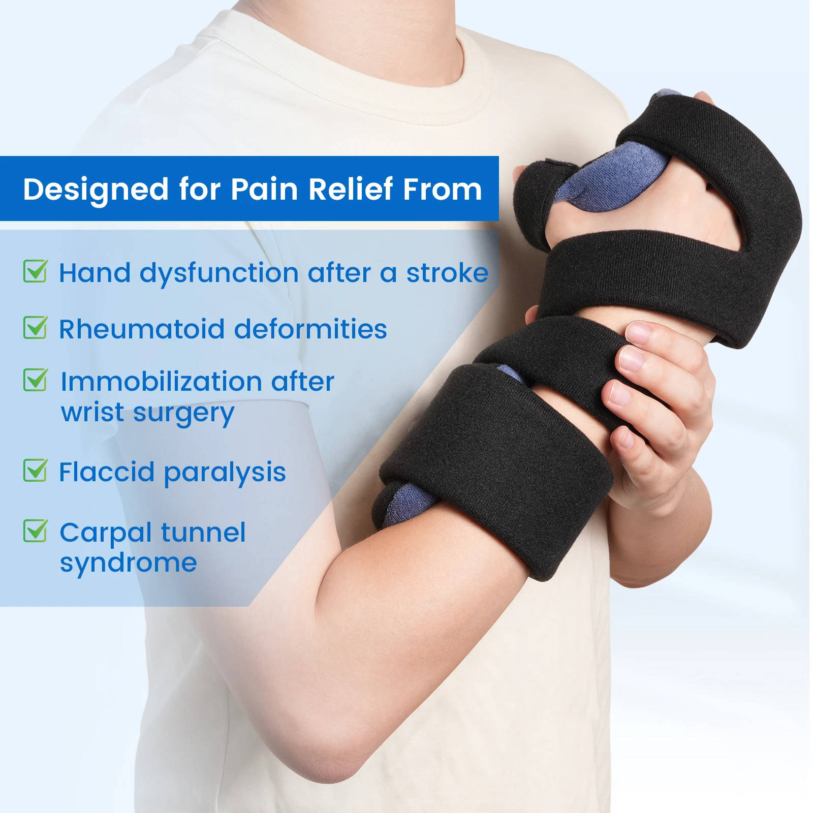 VELPEAU Wrist Splint Orthosis for Stroke Finger, Arthritis and Carpal Tunnel Pain Wrist Brace Immobilizer for Sleeping