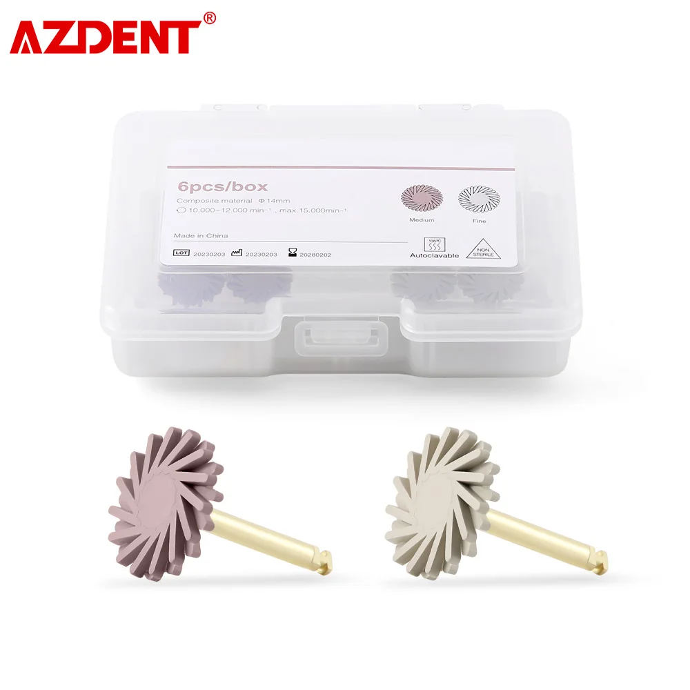 AZDENT 6pcs/Box Dental Composite Polishing Wheel Silicone With Diamond Polisher CA 2.35MM Disc Diamond Spiral Flex Brush