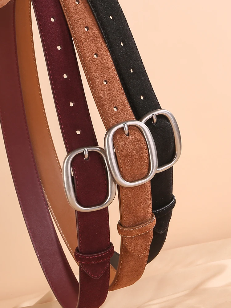 الفاخرة المرأة الجلد المدبوغ جلد البقر حزام جلد خمر الفضة مشبك 2.8 سنتيمتر حزام الإكسسوارات لفساتين والجينز