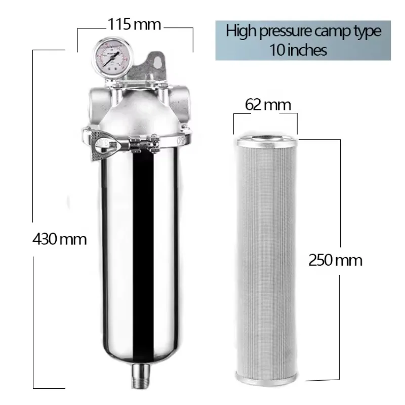 Micron-level Particle Removal Stainless Steel 10 Inch Filter Housing for Industrial Water Treatment