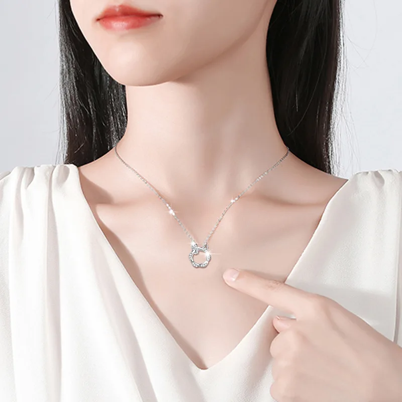 Mobius strips999Pure Silver Necklace Women's Special-Interest Design Light Luxury Zircon Clavicle Chain Ring Buckle Pendant