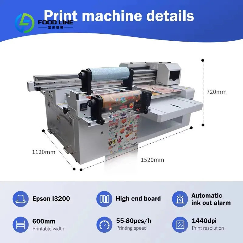 Customized 6090 Printer Flatbed Inkjet Round Roll Flat Plastic Film UV DTF 60cm AB Film Sticker Printer Plastic Film UV Machine