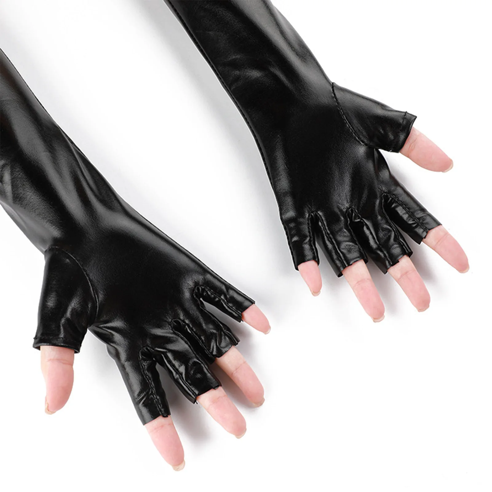 Vrouwen Lange Vingerloze Handschoenen Sexy Kunstleer Vrouwelijke Hip Hop Wanten Elleboog Mitten Arm Warmer Zwarte Punk Motorhandschoenen