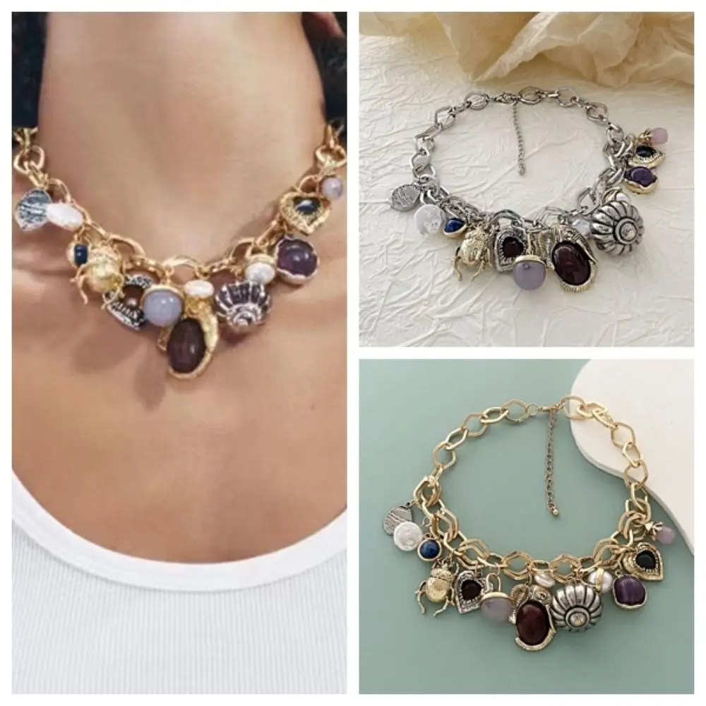 

Exquisite Personality Multi Pendant Chain Necklace Retro Literature Collarbone Chain Fashion Trend Suit Accessories Girl