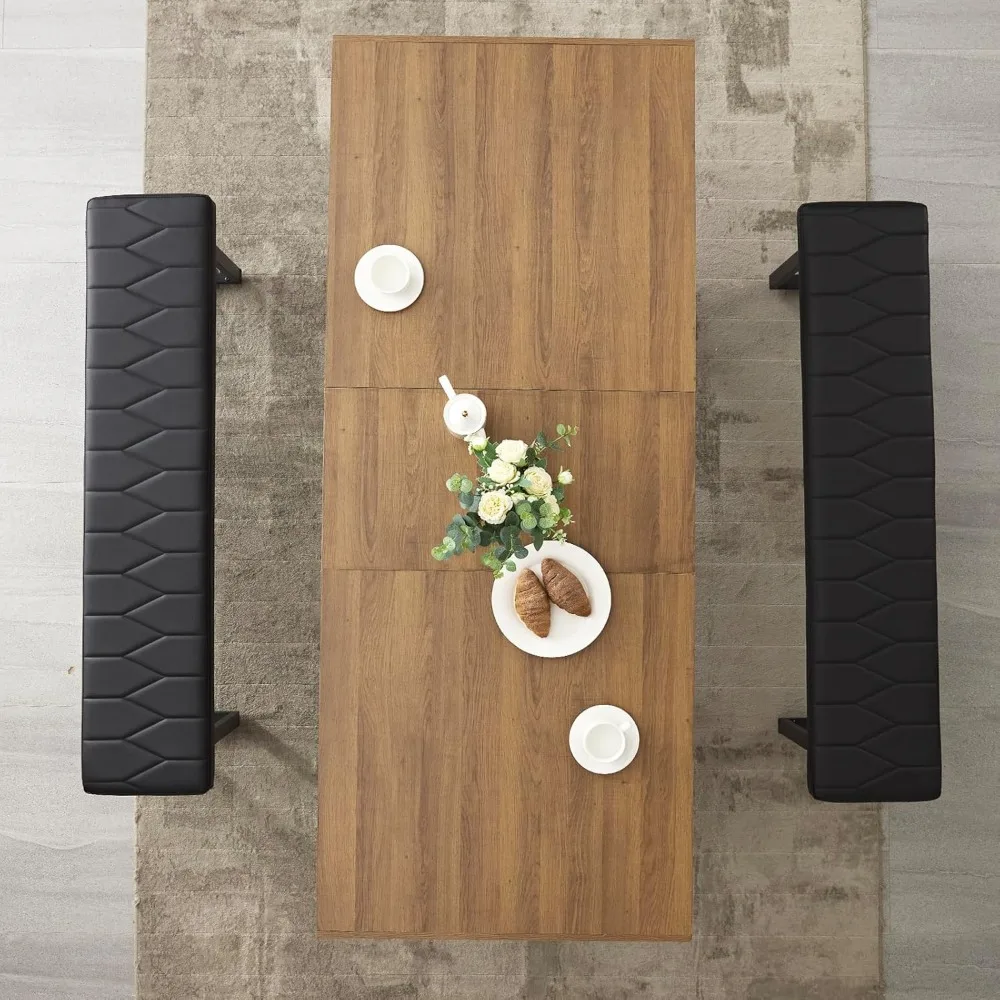 طاولة غرفة طعام قابلة للتمديد مقاس 63 بوصة - 79 بوصة، طاولة مطبخ خشبية حديثة للمزرعة، طاولة طعام طويلة قابلة للتوسيع تتسع لـ 6 8 10، La