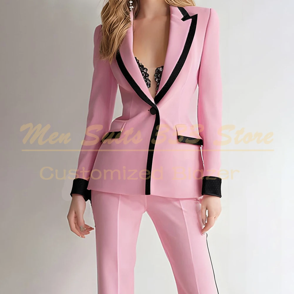 

Pink Suits for Women Fashion Single-Button Slim Fit 2 Piece Jacket Pants Full Sets High Quality Clothing Outfits Costume