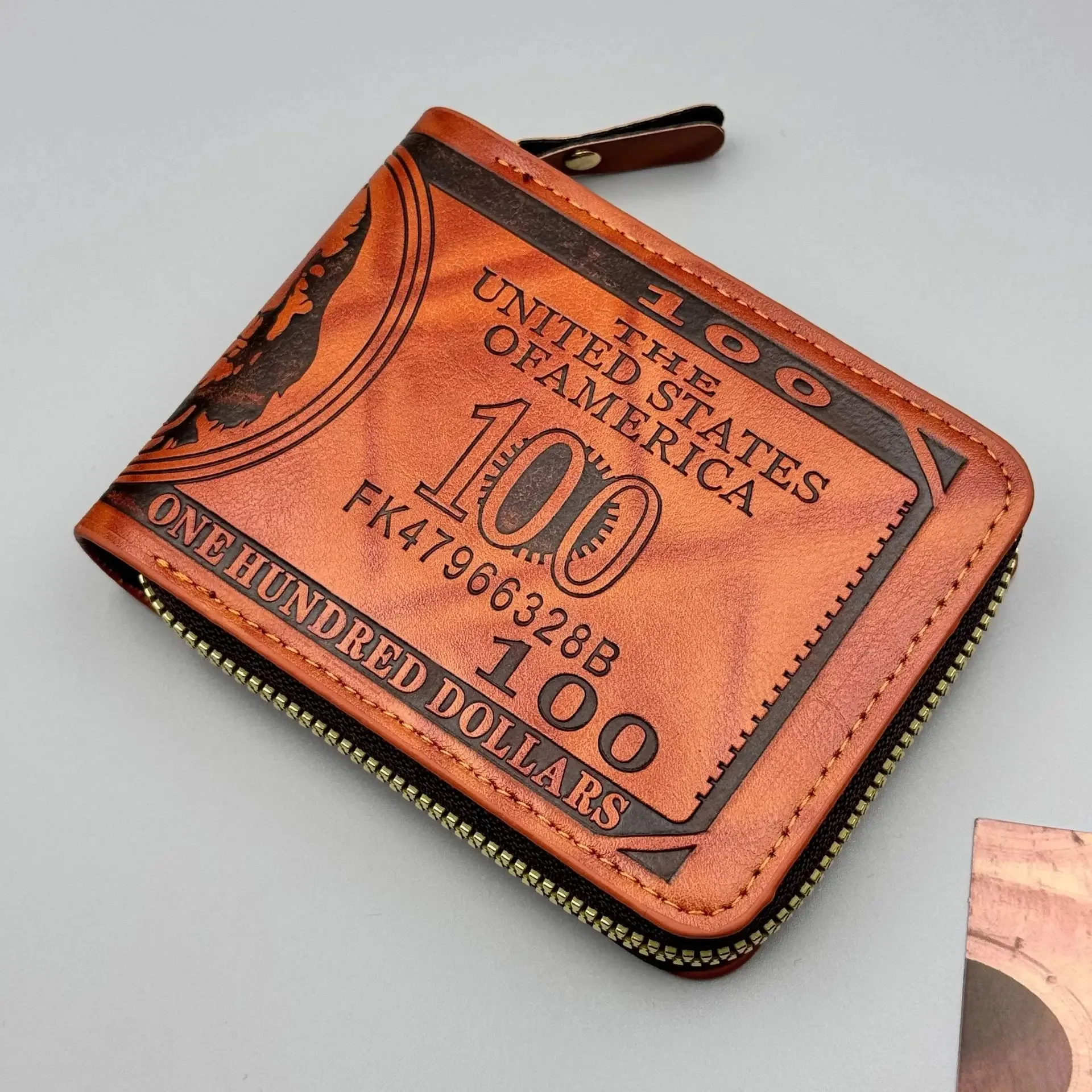 Dompet Pria Pola 100 Dolar AS Dompet Kulit Pria Tempat Kartu Foto Dompet Fashion Kapasitas Besar Tas Dompet