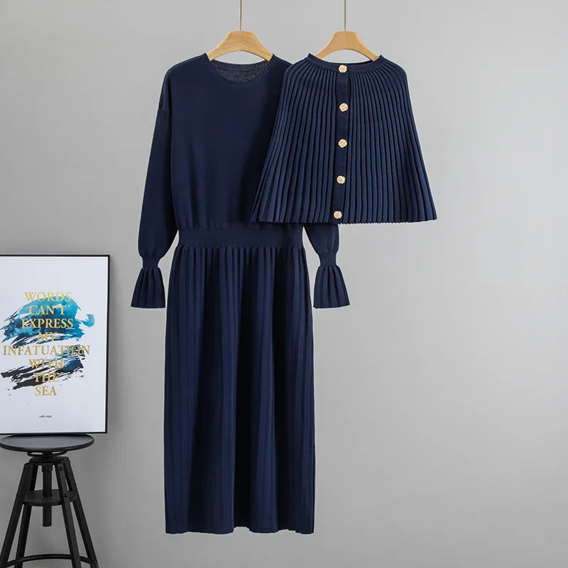 Greenora Clean Girl Aesthetic Minimalist Knit Dress Set Long Sleeve Top with Skirt Casual Matching Lounge Set Essential
