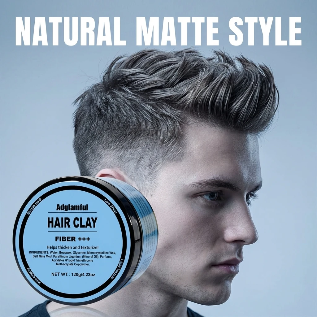 Adglamful 120g Matte Hair Mud Strong Hold Long Lasting Texturizing Non Greasy Low Shine Hair Styling Clay Wax for Men All Hair
