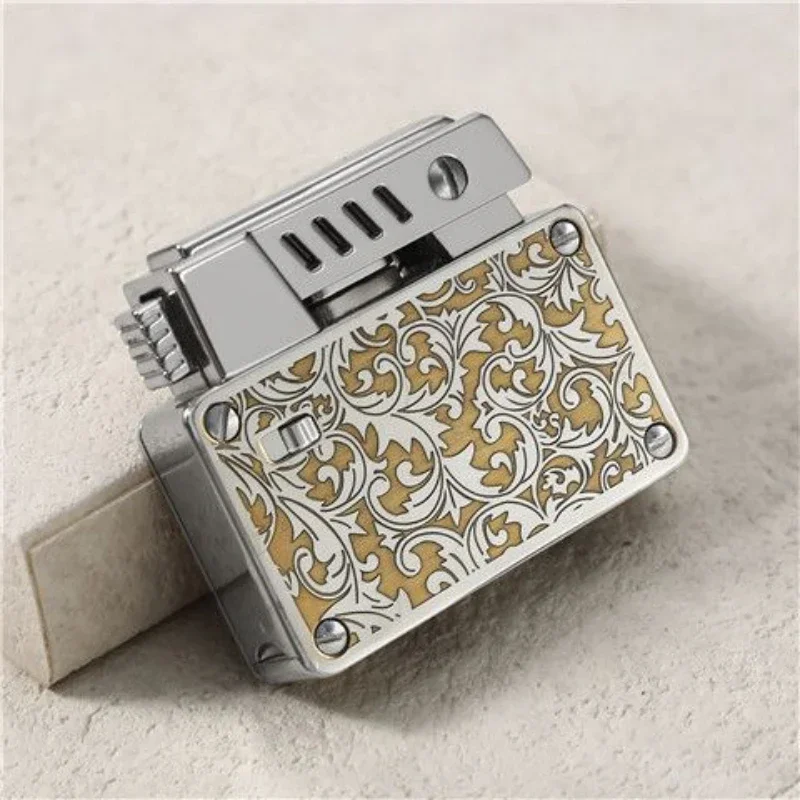 New Creative Engraving Double-sided Sugar Grass Personalized Retro One-click Ejection Ignition Kerosene Lighter Smoking Tool